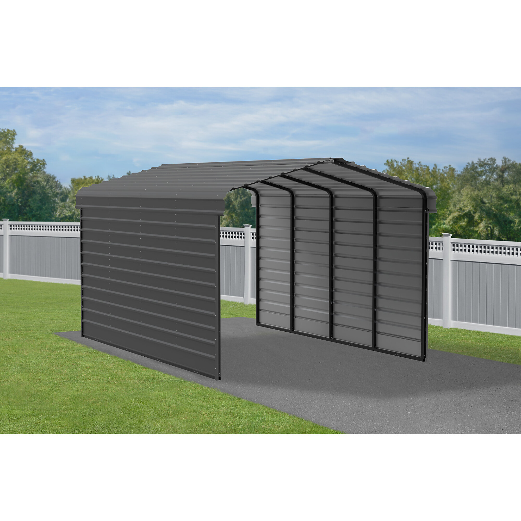 Arrow, Steel Carport w/ 2 Side Wall Kits 12x20x9 Width 146 in, Height 126.75 in, Cover Material Steel, Model# CPHC122009ECL2